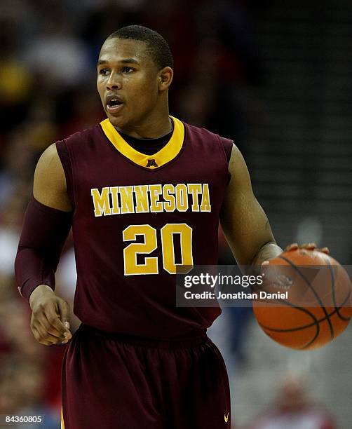 Lawrence Westbrook of the Minnesota Golden Gophers brings the ball up the court against te Wisconsin Badgers on January 15, 2009 at the Kohl Center...