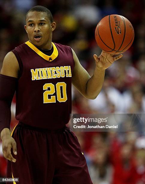 Lawrence Westbrook of the Minnesota Golden Gophers brings the ball up the court against te Wisconsin Badgers on January 15, 2009 at the Kohl Center...