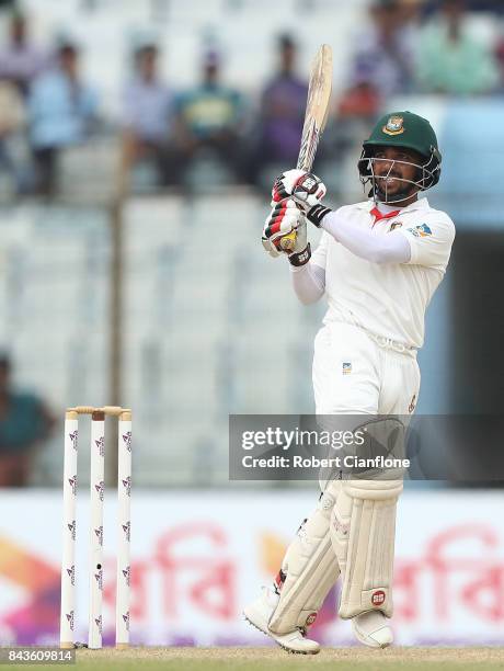 Mominul Haque of Bangladesh bats during day four of the Second Test match between Bangladesh and Australia at Zahur Ahmed Chowdhury Stadium on...