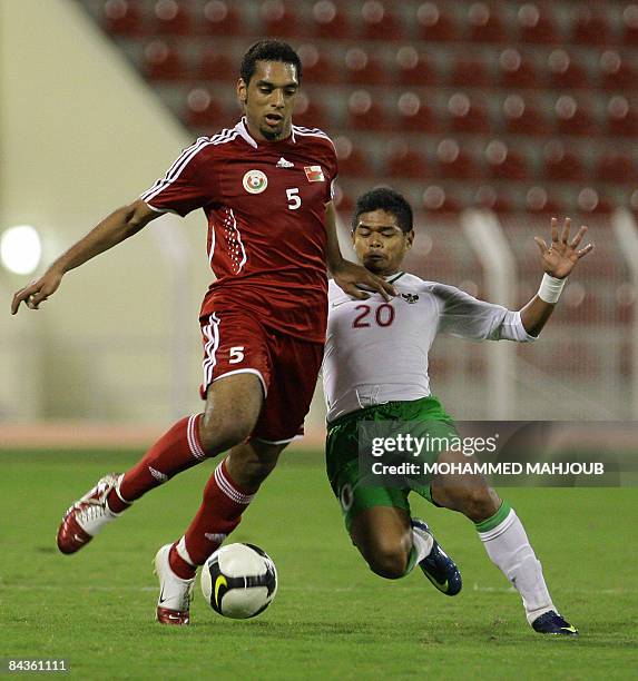 Omani player Mohammed Abdullah vies with Indonesia's Bambang Pamungkas during their 2011 Asian Cup qualifying football match in Muscat on January 19,...