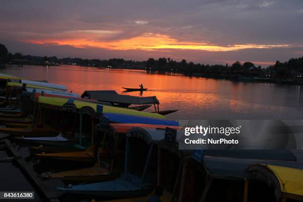 Evening View of world Famous Dal lake in Srinagar, Jammu &amp; Kashmir on 7 September 2017. The urban lake, which is the second largest in the state,...