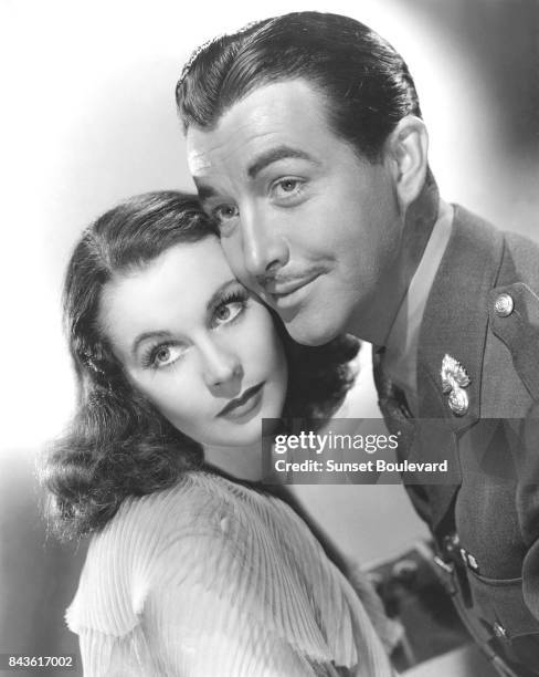 Actors Vivien Leigh and Robert Taylor, respectively as young ballerina Myra and British officer Roy Cronin, in a scene from the movie 'Waterloo...