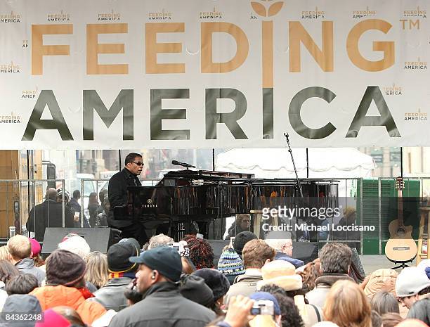 Musician Herbie Hancock performs at the National Hunger Rally hosted by Feeding America at Martin Luther King Library on January 19, 2009 in...