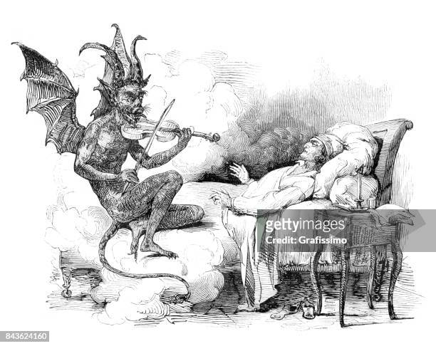 ilustrações, clipart, desenhos animados e ícones de diabo de tartini sonho tocando violino 1840 - música clássica