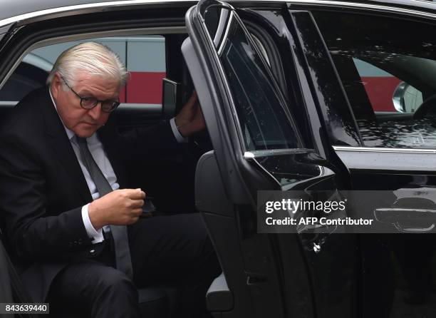 German President Frank-Walter Steinmeier arrives on September 6, 2017 in Munich to inaugurate a Memorial Center during a ceremony marking the 45th...