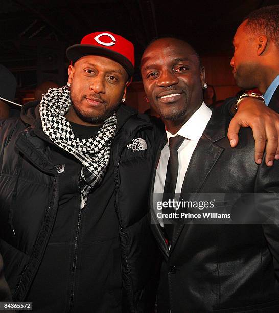 Alex Gidewon and Akon attend Young Jeezy's "Presidential Status" Inauguration Ball at Club Love on January 18, 2009 in Washington, DC.