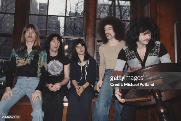 American rock group Journey, New York, USA, 1978. Left to right: bassist Ross Valory, drummer Aynsley Dunbar, singer Steve Perry, guitarist Neal...