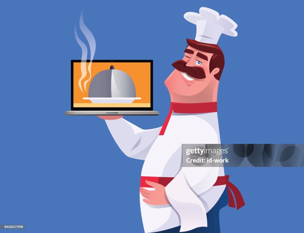 Hippy Chef Happy Chef Holding Laptop High-Res Vector Graphic - Getty Images