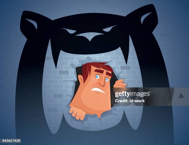 scared man with monster shadow - breaking and exiting stock illustrations