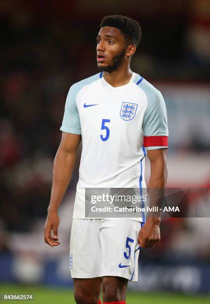 Joe Gomez of England U21 during the UEFA Under 21 Championship Qualifier match between England and Latvia at Vitality Stadium on September 5, 2017 in...