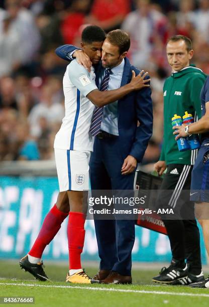 Marcus Rashford of England and England Manager Gareth Southgate during the FIFA 2018 World Cup Qualifier between England and Slovakia at Wembley...