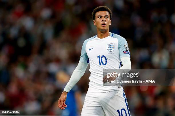 Dele Alli of England during the FIFA 2018 World Cup Qualifier between England and Slovakia at Wembley Stadium on September 4, 2017 in London, England.