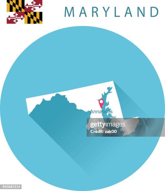 usa state of maryland-karte und flagge - maryland staat stock-grafiken, -clipart, -cartoons und -symbole