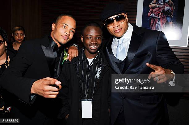 Rapper T.I., "T.I.'s Road To Redemption" cast member Trey Glass, and rapper LL Cool J attend the Hennessy VIP Room at the Hip Hop Summit Action...