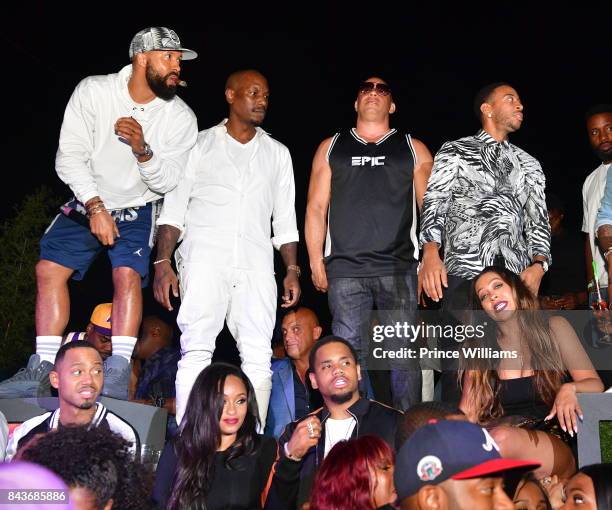 Kenny Burns, Tyrese, Vin Diesel and Ludacris attend the Luda birthday celebration at Compound on September 3, 2017 in Atlanta, Georgia.