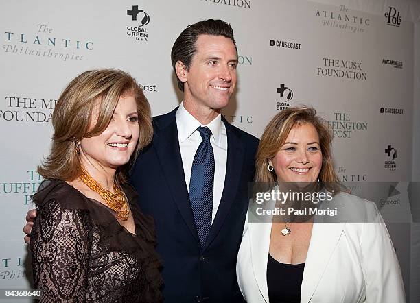 Arianna Huffington, Gavin Newsom and Hilary Rosen attend The Huffington Post pre-inaugural ball at the Newseum on January 19, 2009 in Washington, DC.