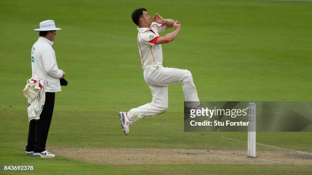 Lancashire bowler Ryan McLaren in action during day three of the Specsavers County Championship Division One match between Lancashire and Essex at...