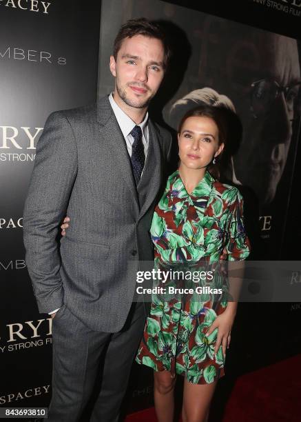 Nicholas Hoult and Zoey Deutch pose at the New York Premiere of "Rebel in The Rye" at Metrograph on September 6, 2017 in New York City.