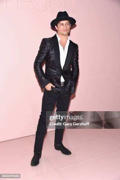 Champion professional bull rider and fashion model Bonner Bolton attends the Tom Ford fashion show during New York Fashion Week on September 6, 2017...