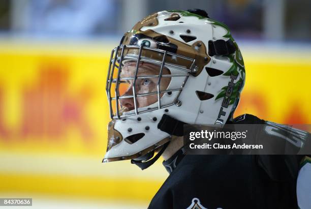 Trevor Cann of the London Knights waits prior to start of shootout in a game against the Guelph Storm on January 16, 2009 at the John Labatt Centre...