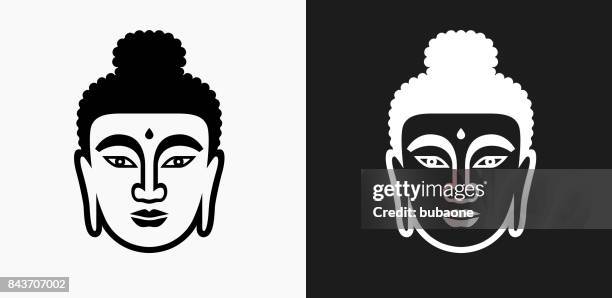 stockillustraties, clipart, cartoons en iconen met boeddha gezicht pictogram op zwart-wit vector achtergronden - buddha face