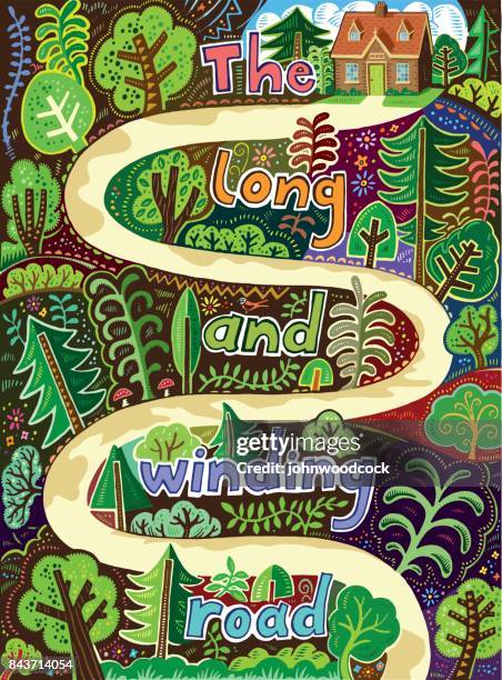 stockillustraties, clipart, cartoons en iconen met kronkelende weg getrokken illustratie - winding road