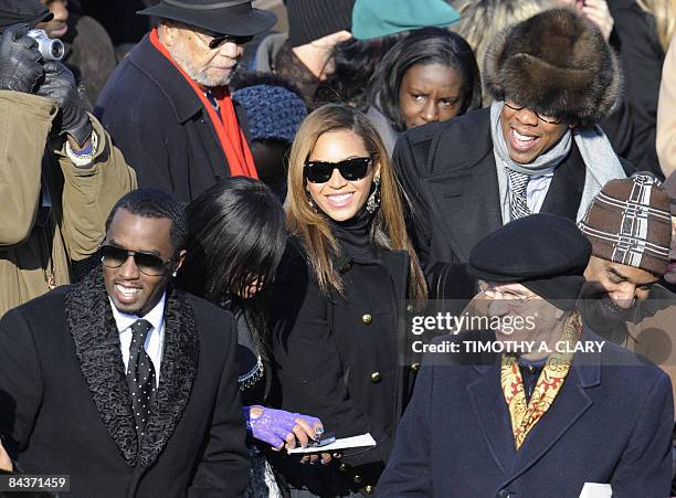 Singers Beyonce Knowles , Jay-Z and Bobbie Brown attend the inauguration of US President-elect Barack Obama as the 44th President of the United...