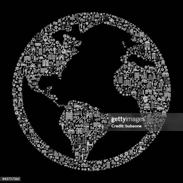 globe construction industry vector icon pattern - construction worker tablet stock illustrations