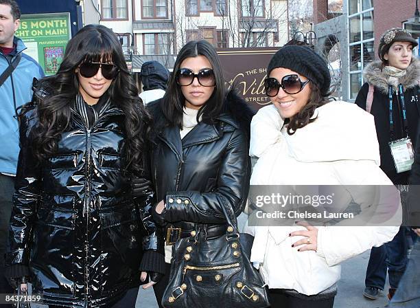 Kim Kardashian, Khloe Kardashian and Kourtney Kardashian are seen around town on January 17, 2009 in Park City, Utah.