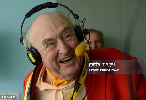 Henry Blofeld commentates during day one of the 1st Investec Test match between England and West Indies at Lord's Cricket Ground on September 7, 2017...