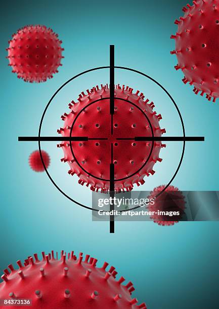 ilustraciones, imágenes clip art, dibujos animados e iconos de stock de crosshairs targeting a virus  - sistema inmunologico