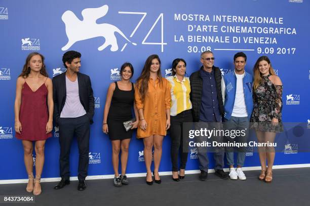 Lou Luttiau, Salim Kechiouche, Mel Einda, Ophelie Bau, Hafsia Herzi, Abdellatif Kechiche, Shain Boumedine and Alexia Chardard attend the 'Mektoub; My...