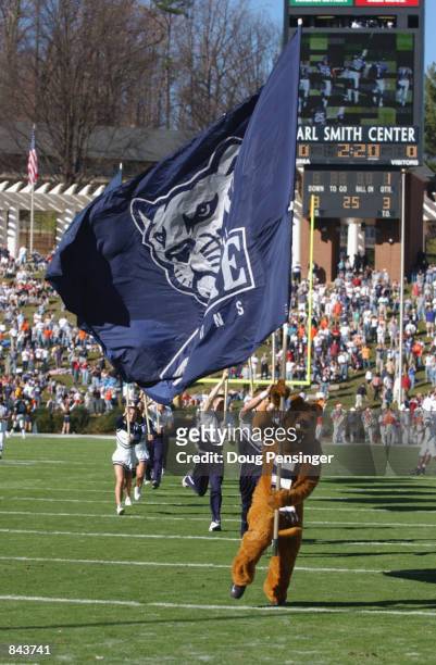 The Mascot of the Penn State Nittany Lions waves a school banner before the NCAA football game against the Virginia Cavaliers on December 1, 2001 at...