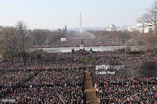 Hundreds of thousands gather on the National Mall during the inauguration of Barack Obama as the 44th president of the United States of America...