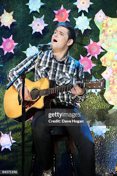 Roy Stride of Scouting for Girls performs at the announcement for the shortlist of Brit Award nominations held at the Camden Roundhouse, Chalk Farm...