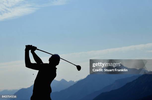 Joakim Lagergren of Sweden on the 14th during day one of the 2017 Omega European Masters at Crans-sur-Sierre Golf Club on September 7, 2017 in...