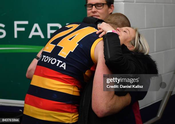 Sam Jacobs of the Crows reacts after the AFL First Qualifying Final match between the Adelaide Crows and the Greater Western Sydney Giants at...