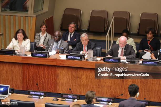 Secretary-General Antonio Guterres, Peter Thomson, President of the seventy-first session of the General Assembly and Maria Luiza Ribeiro Viotti,...