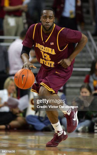 James Harden of Arizona State dribbles the ball upcourt against USC in the first half during the game at Galen Center on January 15, 2009 in Los...