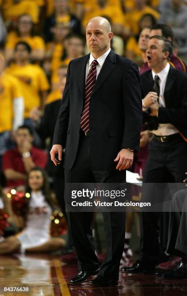 Head Coach Herb Sendek of Arizona State looks on from the sideline in the first half of the game at Galen Center on January 15, 2009 in Los Angeles,...