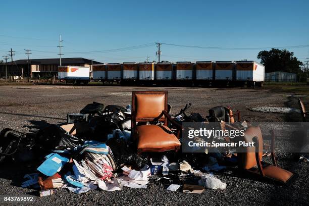 Discarded furniture sits in a parking lot in Orange as Texas slowly moves toward recovery from the devastation of Hurricane Harvey on September 7,...