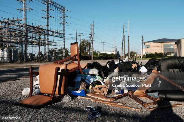 Discarded furniture sits in a parking lot in Orange as Texas slowly moves toward recovery from the devastation of Hurricane Harvey on September 7,...