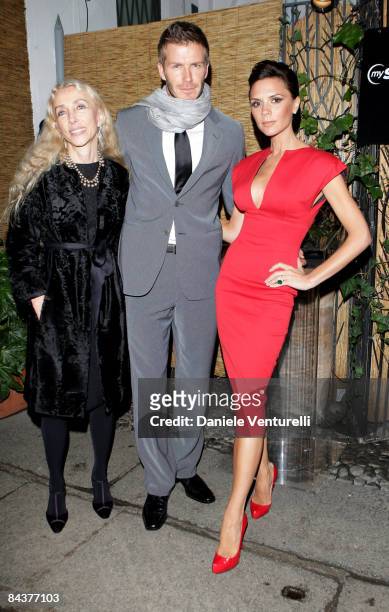 Franca Sozzani, David and Victoria Beckham attend the "My Sky HD Wears Fendi" cocktail party as part of Milan Fashion Week Autumn/Winter 2009/2010...