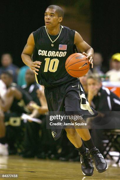 Ryan Kelley of the Colorado Buffaloes dribbles the ball during the game against the Missouri Tigers on January 14, 2009 at Mizzou Arena in Columbia,...