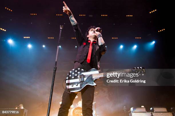 Billie Joe Armstrong of Green Day performs during the 2017 'Radio Revolution' Tour at The Amphitheater at the Wharf on September 6, 2017 in Orange...