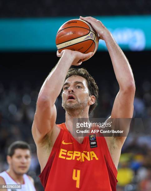 Pau Gasol of Spain in action during Group C of the FIBA Eurobasket 2017 mens basketball match between Hungary and Spain in Cluj Napoca on September...