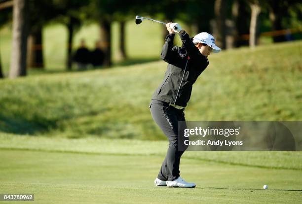 Sei Young Kim of Korea hits her second shot on the 13th hole during the first round of the Indy Women In Tech Championship-Presented By Guggenheim at...