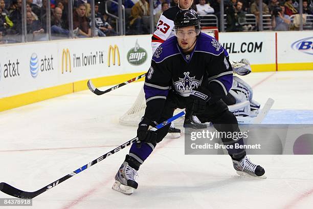 Drew Doughty of the Los Angeles Kings skates during the game against the New Jersey Devils on January 10, 2009 at the Staples Center in Los Angeles,...