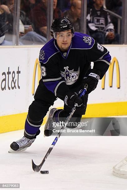 Drew Doughty of the Los Angeles Kings skates with the puck during the game against the New Jersey Devils on January 10, 2009 at the Staples Center in...