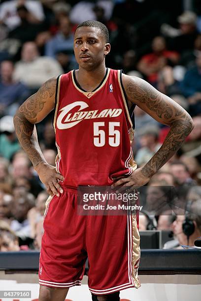 Lorenzen Wright of the Cleveland Cavalier rests on the court during the game against the Memphis Grizzlies on January 13, 2009 at FedExForum in...